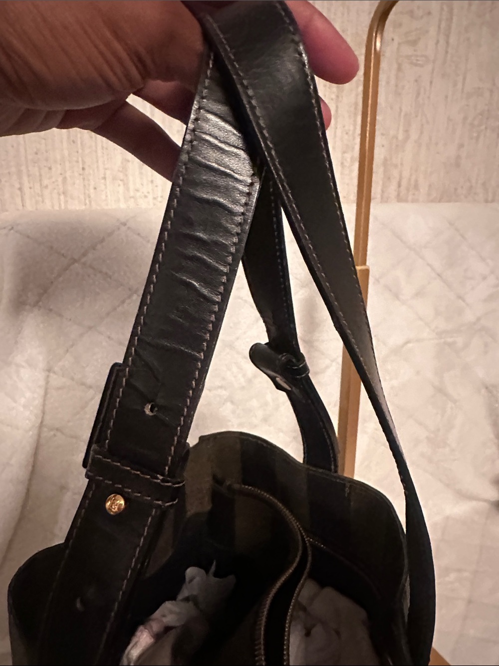 Fendi Black and Brown Vertical Stripe Tote - Picture 7 of 15